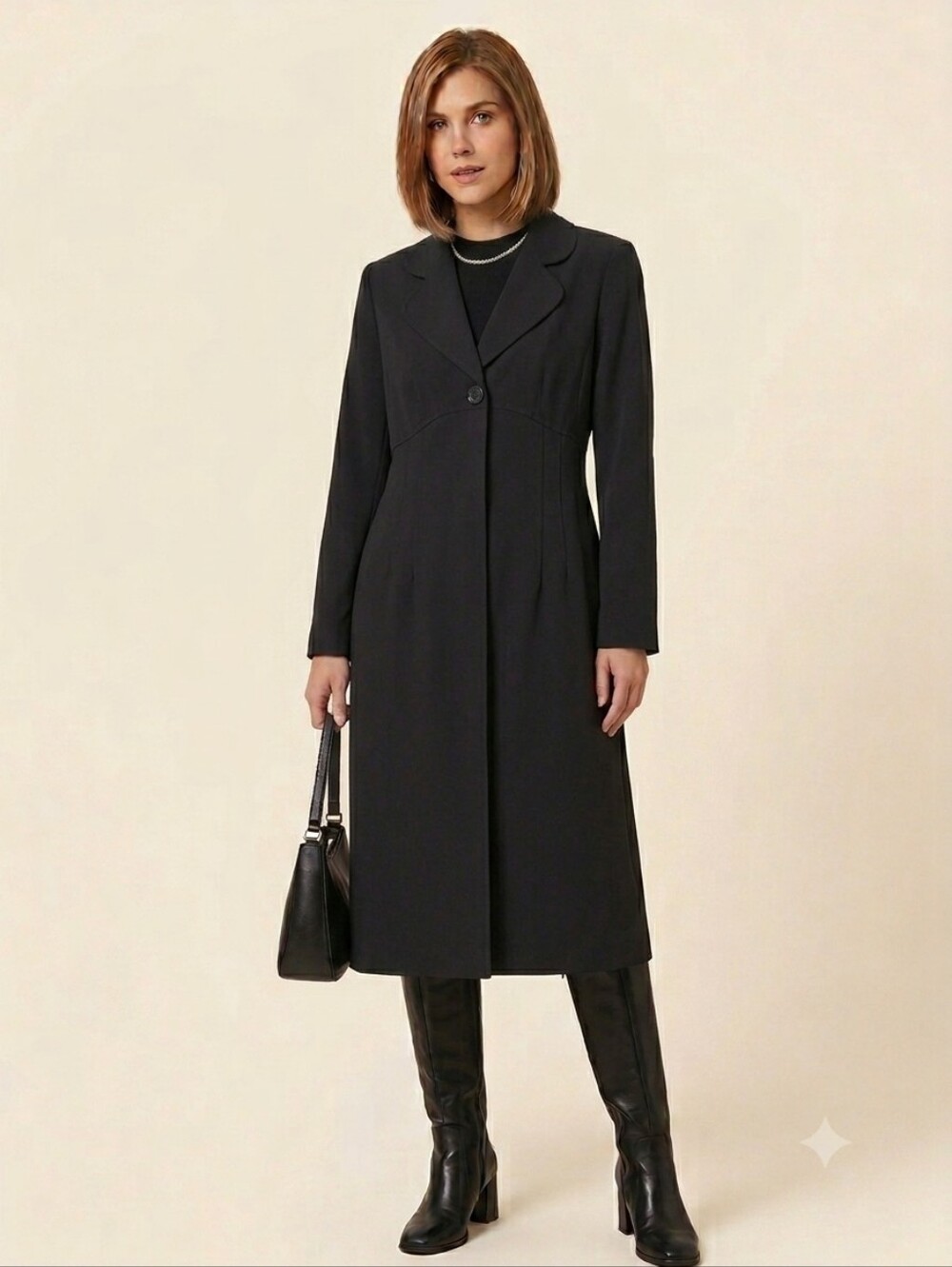 Vintage Mystic Black Single Button Duster Coat Jacket 90s Rachel Green Mid Med